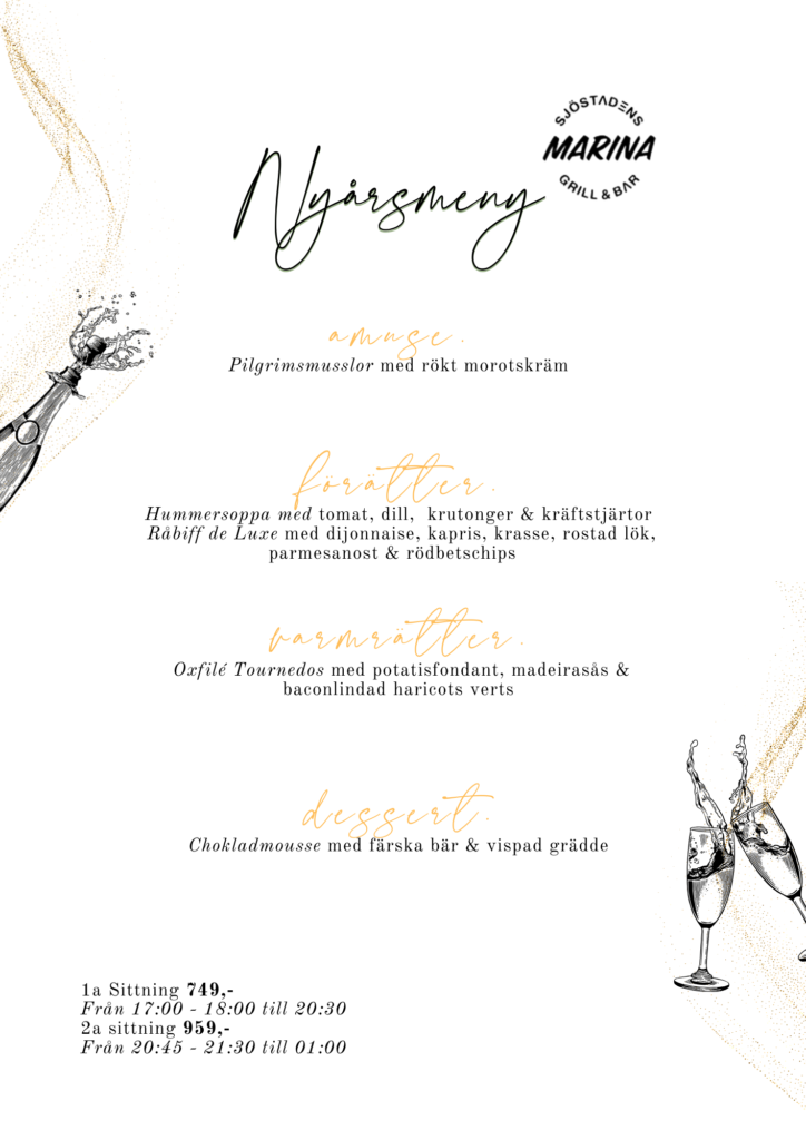 NYÅRSAFTON 2025 Meny på Sjöstadens Marina